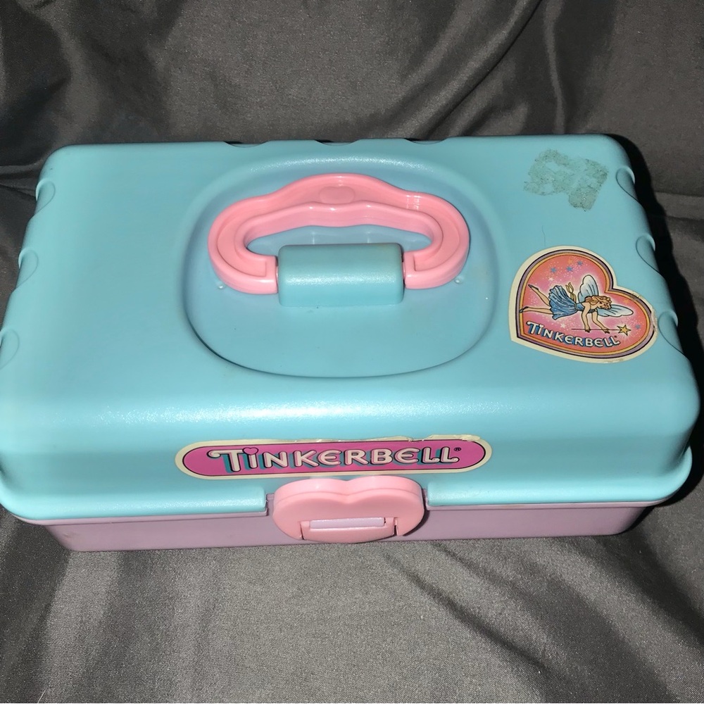 1991 Vintage Redbox Tinkerbell Makeup Jewelry Organizer Case Box little girl